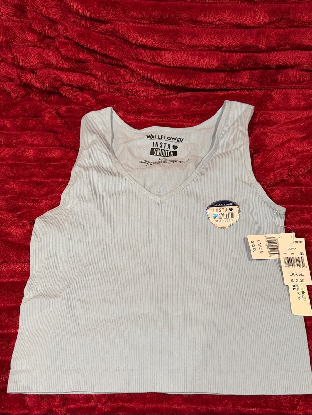 Wallflower Pale Blue Ribbed V-Neck Tank Top